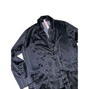 Victoria's Secret Pajama Top‎ Black Polka Dotted Size Large Silky Satin Feel New